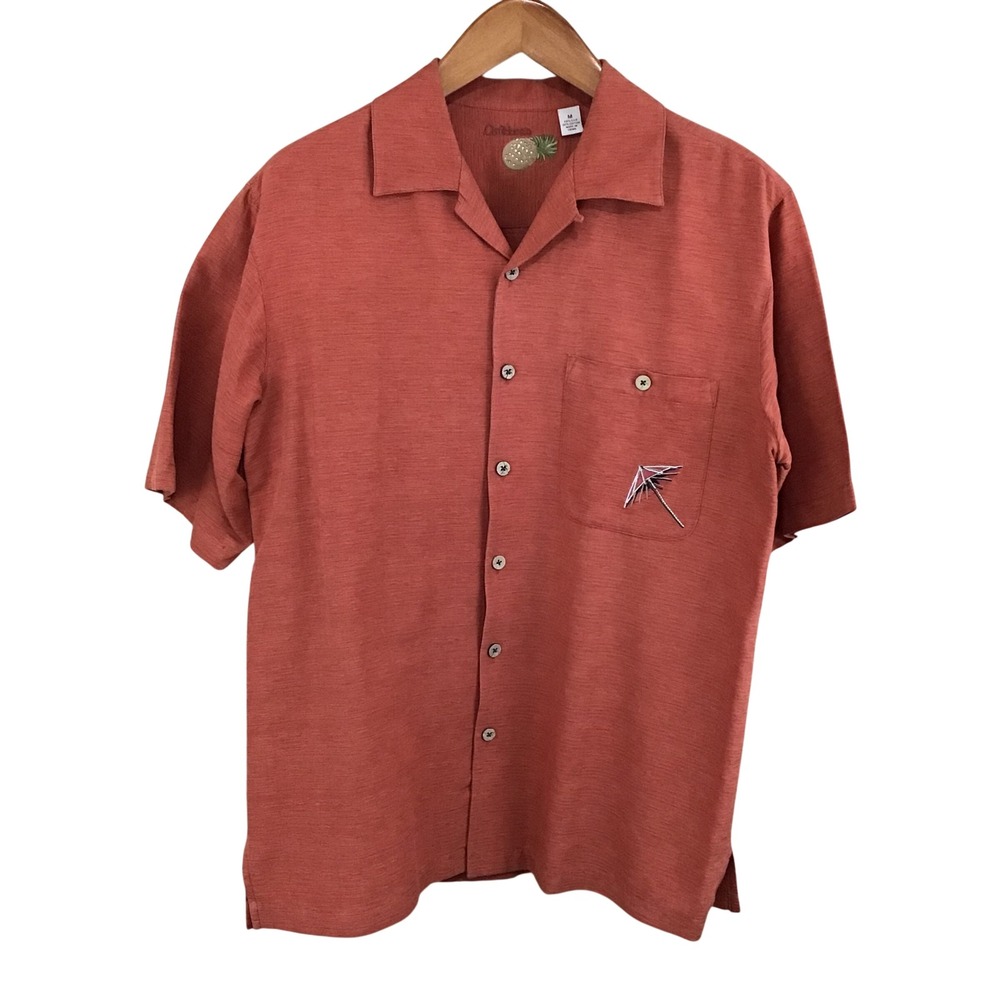 Caribbean Mens Silk Cotton Camp Shirt Rust Parrot Polly Wants A Drink‎ Size M